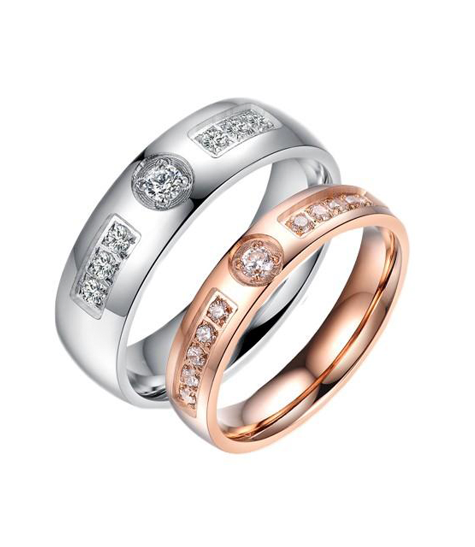 Dual Tone Titanium Wedding Ring with Swarovski Crystals Zoey