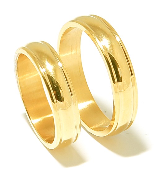 Yellow Gold Plated Groove Titanium Wedding Band (Unisex)