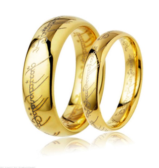 Script Yellow Plated Titanium Couple’s Rings