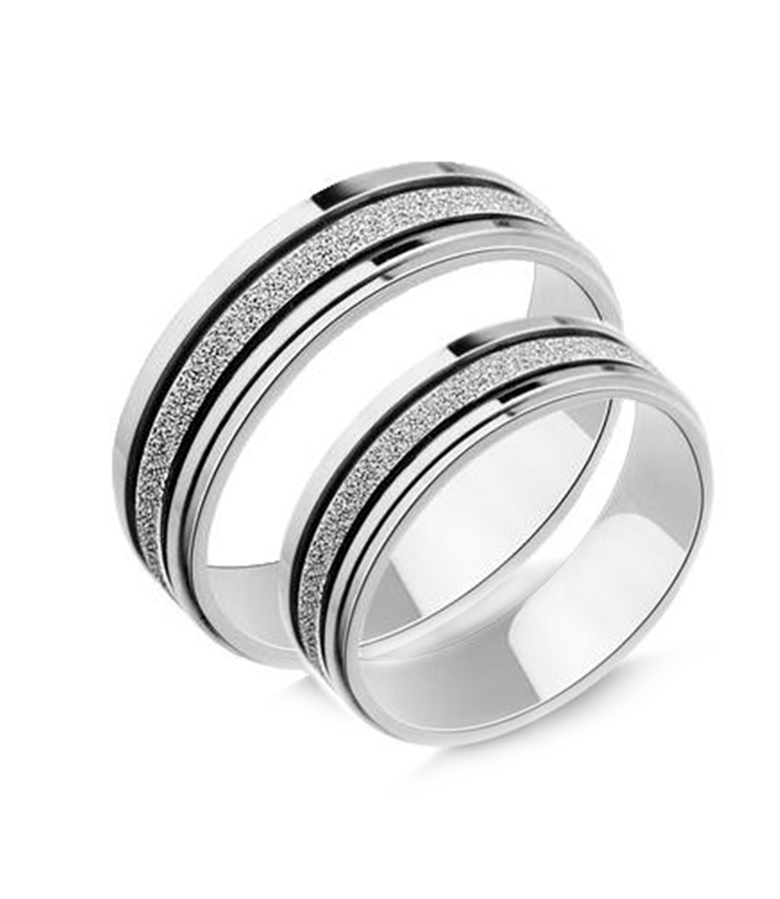 Frosted Silver Titanium Couple Rings