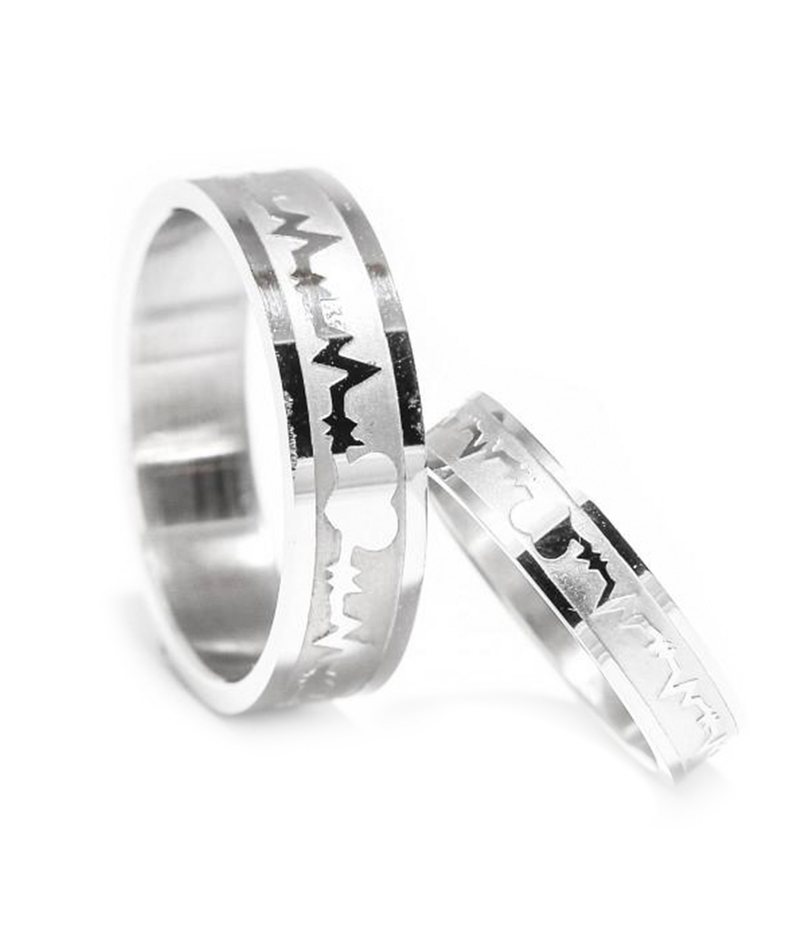 Heartbeat in Silver Titanium Couple Rings