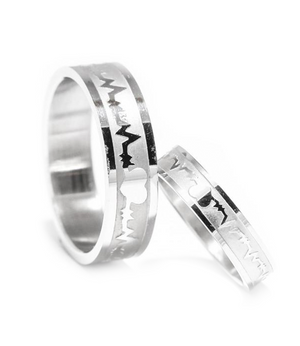 Heartbeat in Silver Titanium Couple Rings (Men)