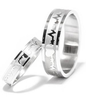 Heartbeat in Silver Titanium Couple Rings