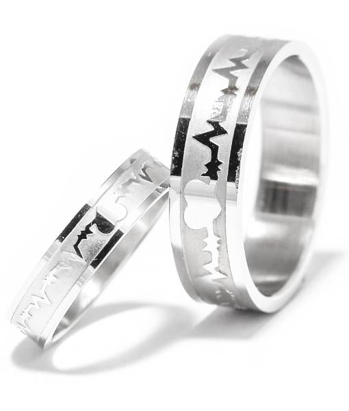 Heartbeat in Silver Titanium Couple Rings (Men)