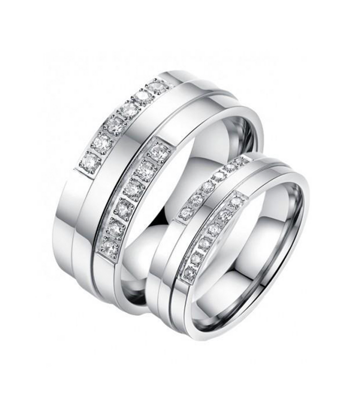 Double Swarovski Inlay Titanium Wedding Rings