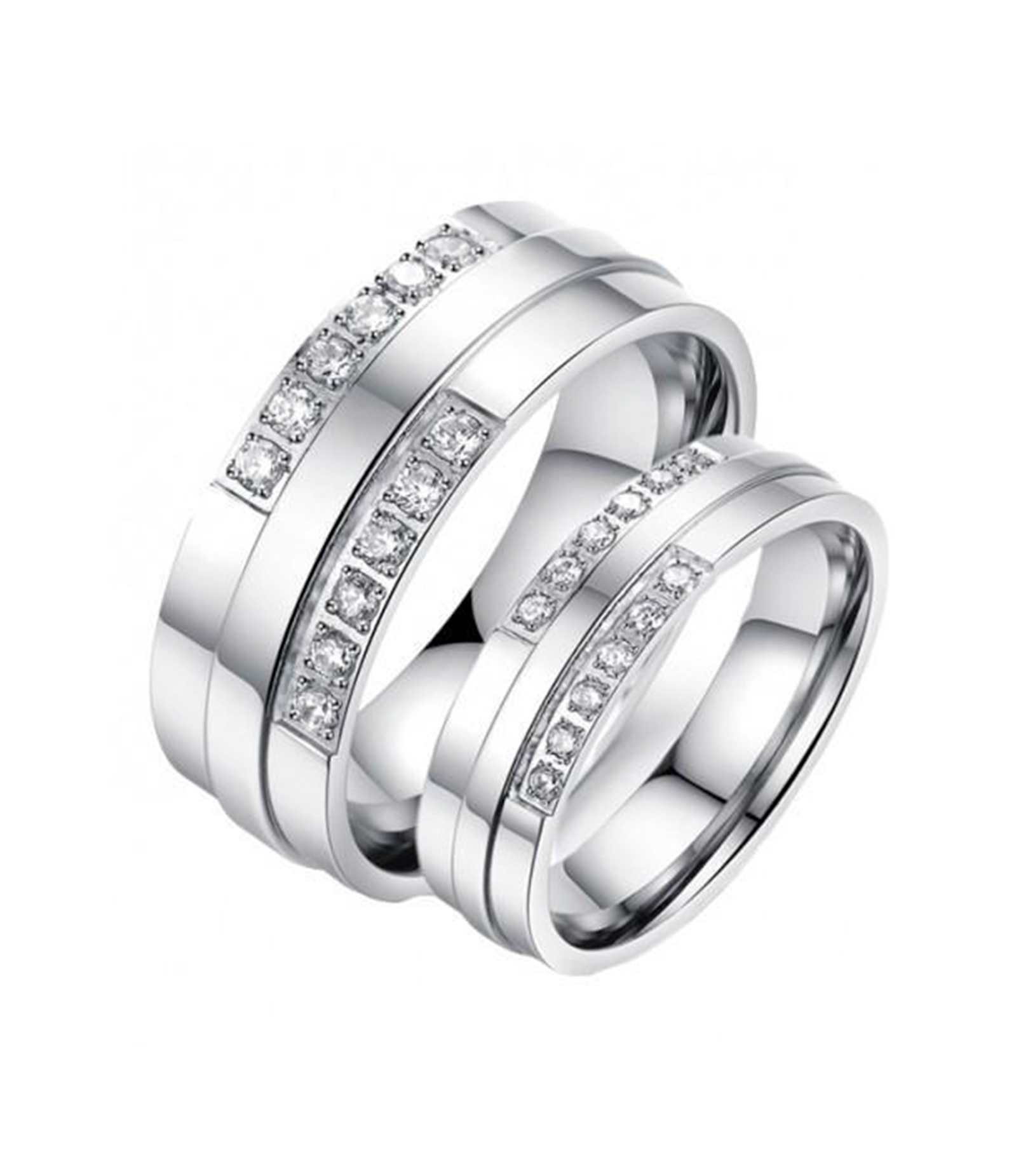 Double Swarovski Inlay Titanium Wedding Rings (Men)
