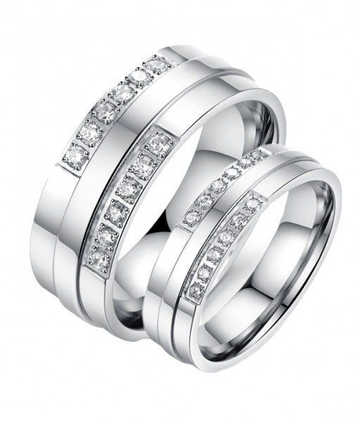 Double Swarovski Inlay Titanium Wedding Rings