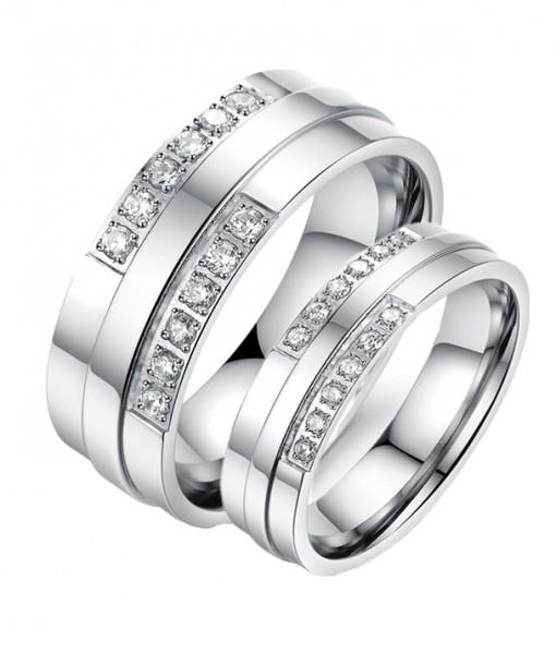 Double Swarovski Inlay Titanium Wedding Rings (Men)