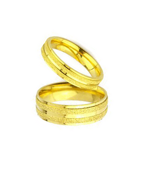 Frosted Yellow Gold Plated Titanium Wedding Bands