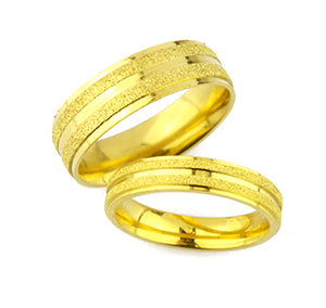 Frosted Yellow Gold Plated Titanium Wedding Bands