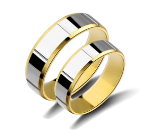 Smooth Two Tone Gold Plated Titanium Wedding Bands