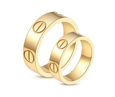 Yellow Gold Plated Screw Inspired Titanium Wedding Bands (Men)