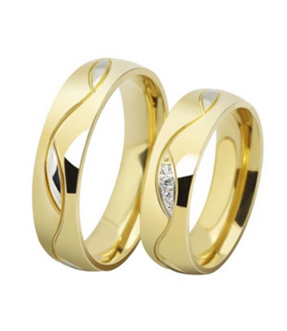 Swirl Swarovski Inlay Yellow Gold Wedding Bands