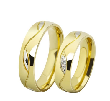 Swirl Swarovski Inlay Yellow Gold Wedding Bands