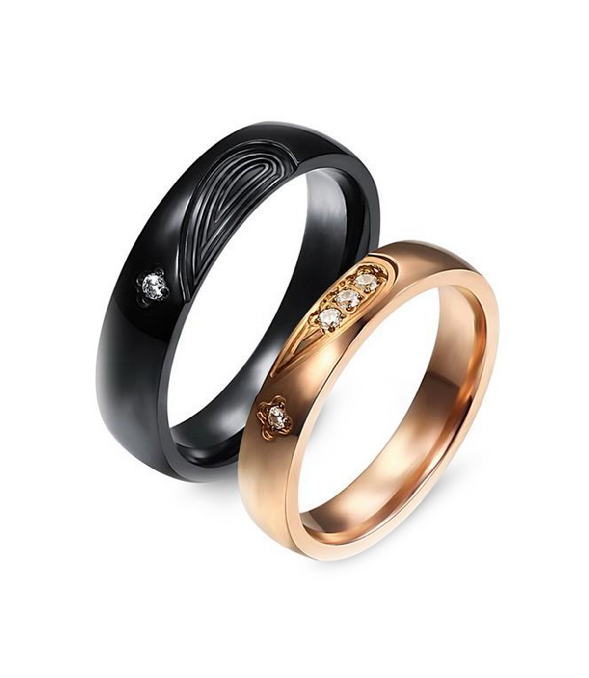 Dual Hearts in Black and Rose Gold Plated Titanium Wedding Ring (Men)