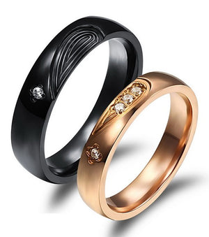 Dual Hearts in Black and Rose Gold Plated Titanium Wedding Ring