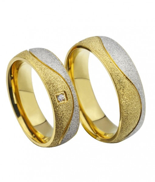 Swirl Frosted Yellow Gold Plated Titanium Wedding Ring