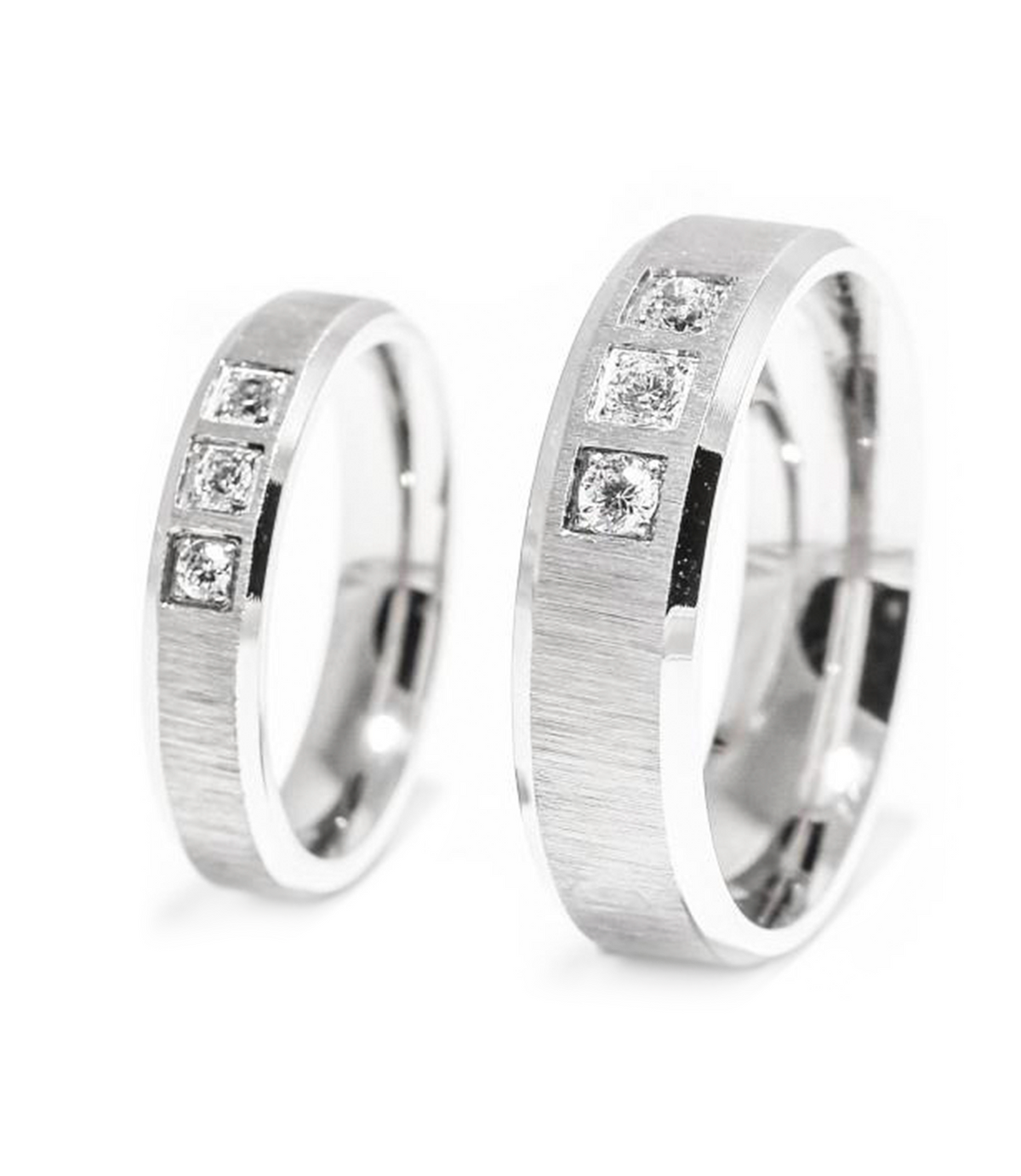 Crystal Inlay Three Stone Titanium Wedding Rings