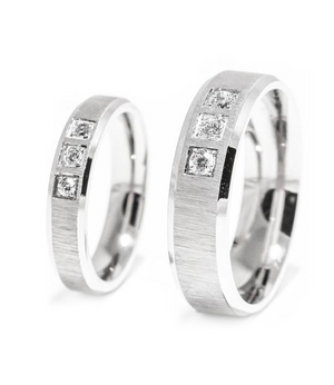 Crystal Inlay Three Stone Titanium Wedding Rings (Men)