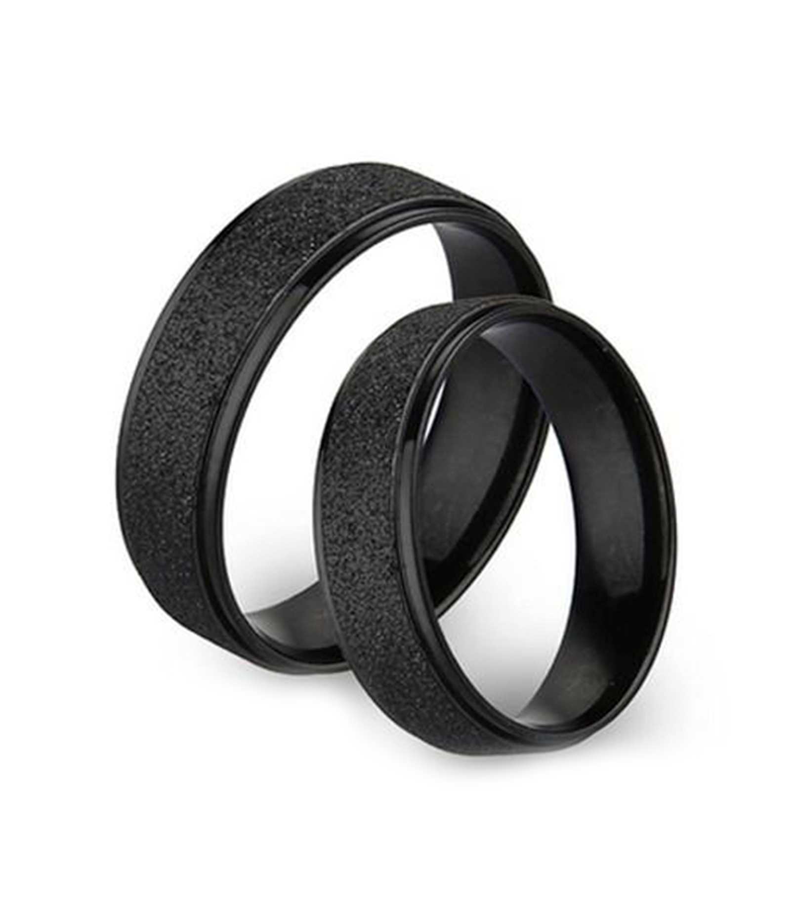 Frosted Black Titanium Couple Ring