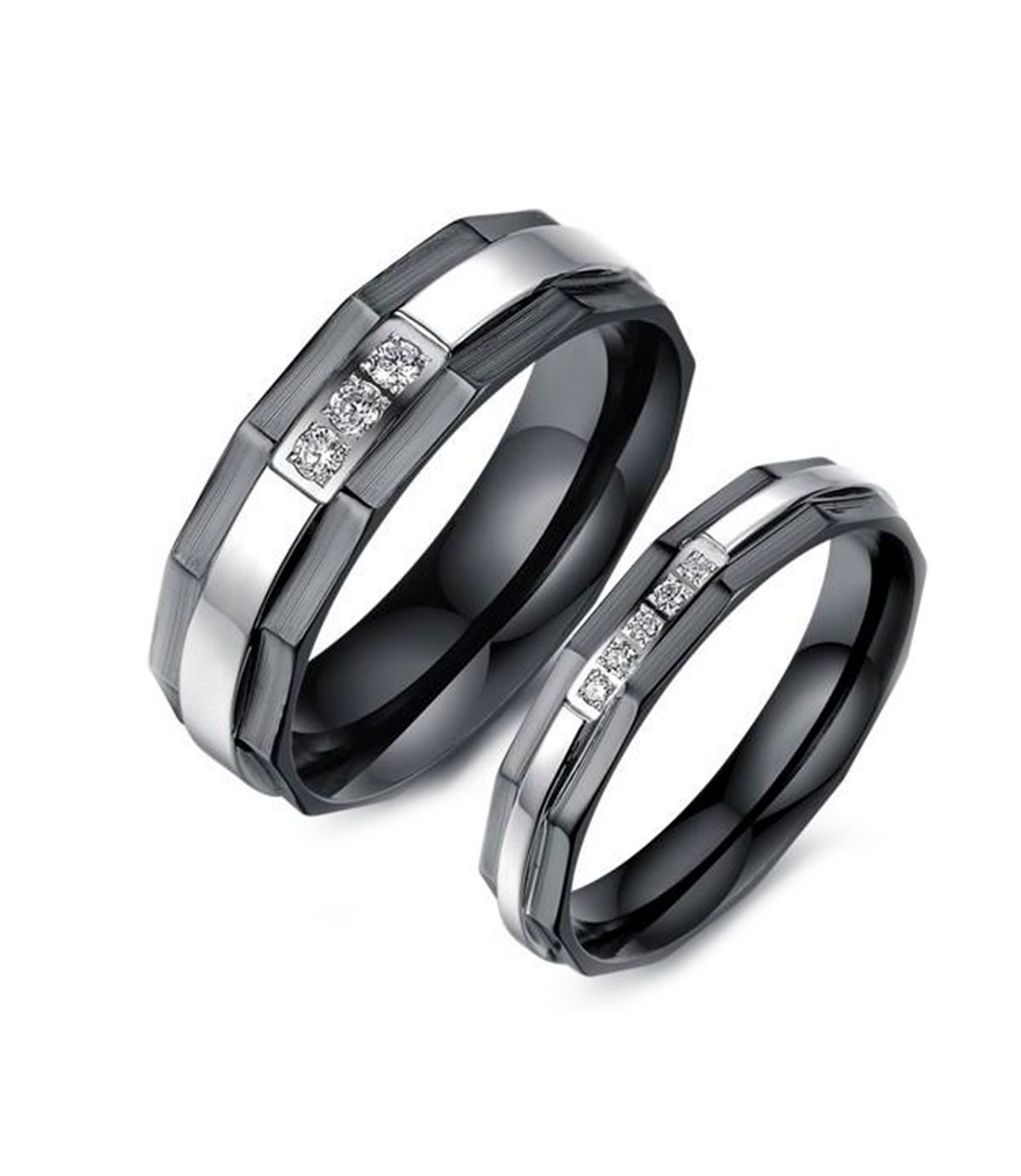 Black Hex Stone Inlay Titanium Wedding Ring (Men)