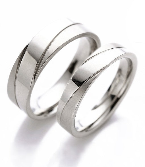 Polished Inlay Titanium Couple Ring