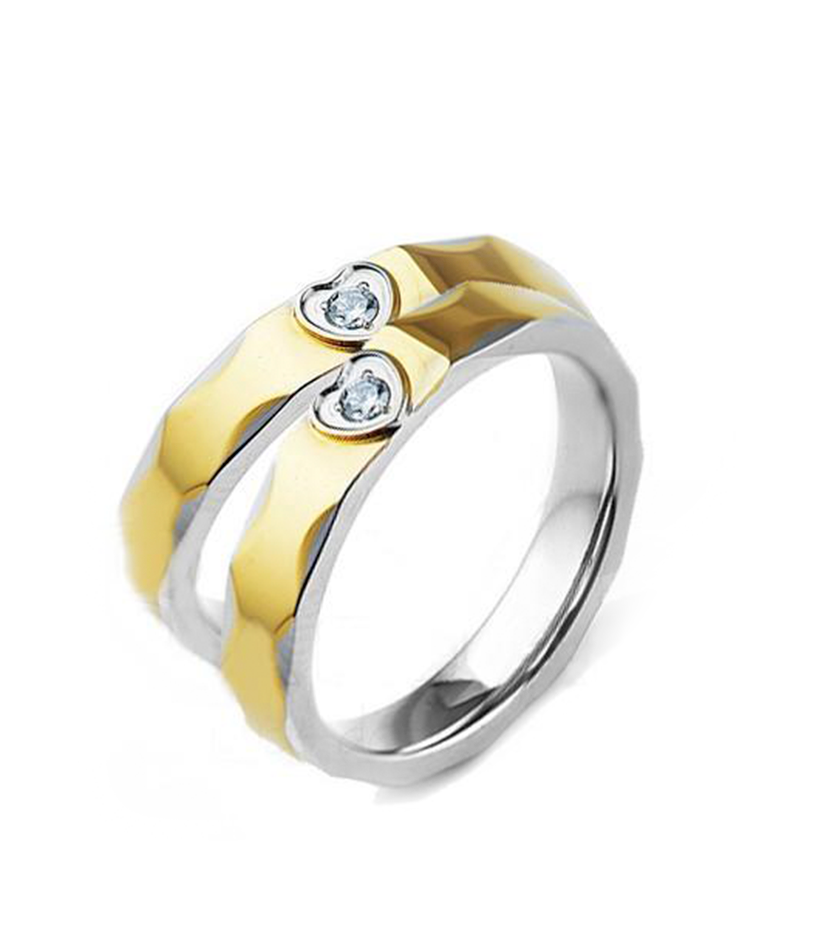 Two Tone Heart Crystal Gold Plated Wedding Ring