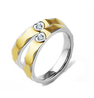 Two Tone Heart Crystal Gold Plated Wedding Ring