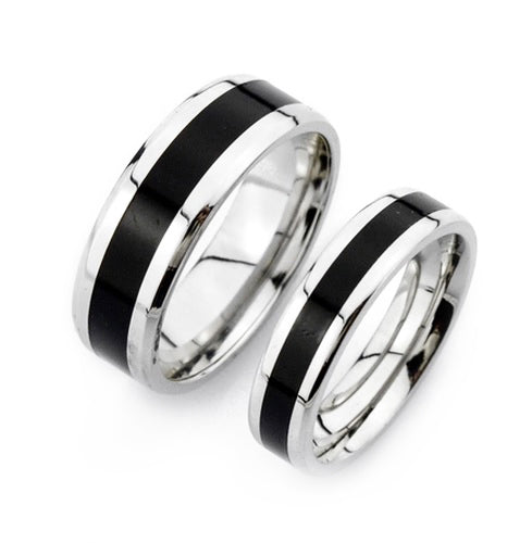 Black Inlay Titanium Couple Ring