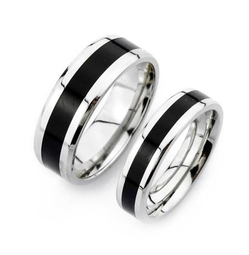 Black Inlay Titanium Couple Ring (Men)