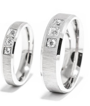 Crystal Inlay Three Stone Titanium Wedding Rings (Men)